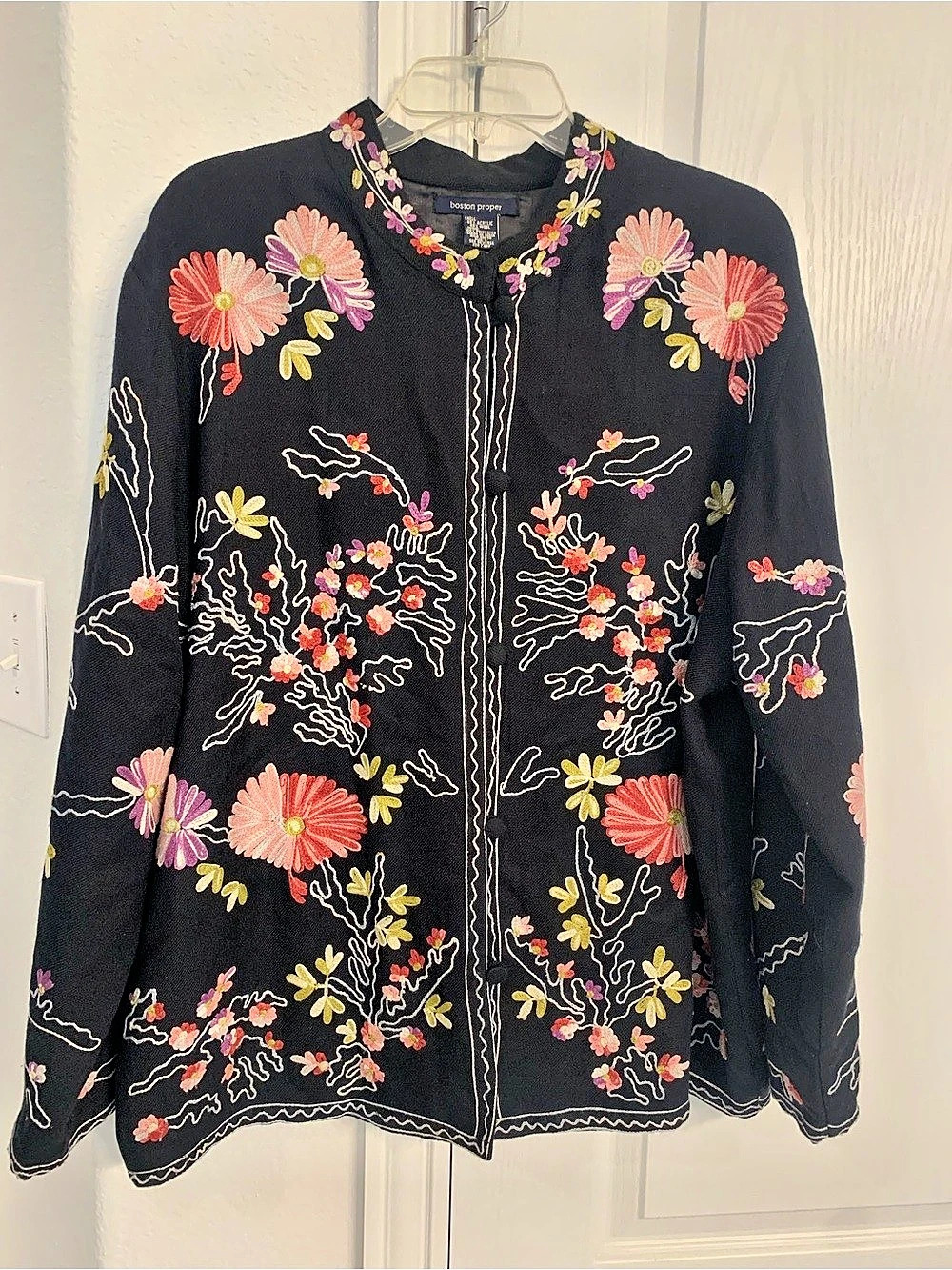 boston proper Floral Embroidered Jacket Black Size Large